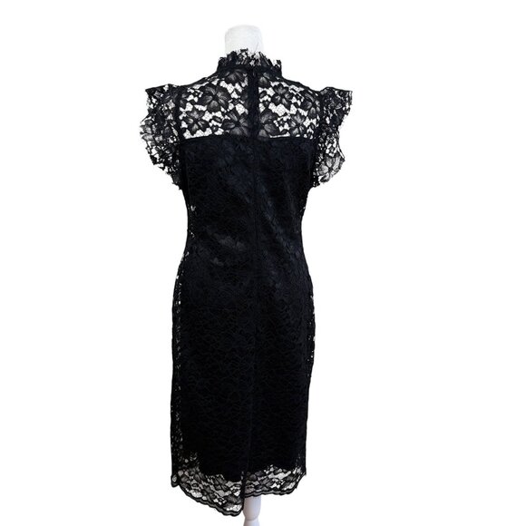 Enfocus Studio Black Floral Lace Cocktail Dress – Sheer Neckline & Ruffle Sleeve - Picture 5 of 8